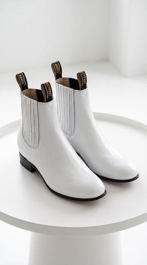 Los Altos Men’s White Deer Leather Charro Ankle Boots, Short Western Botin Boots with Square Toe