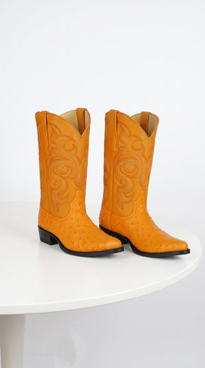 Los Altos Men’s Buttercup Genuine Full Quill Ostrich Cowboy Boots, Exotic Leather Western Dress Boots