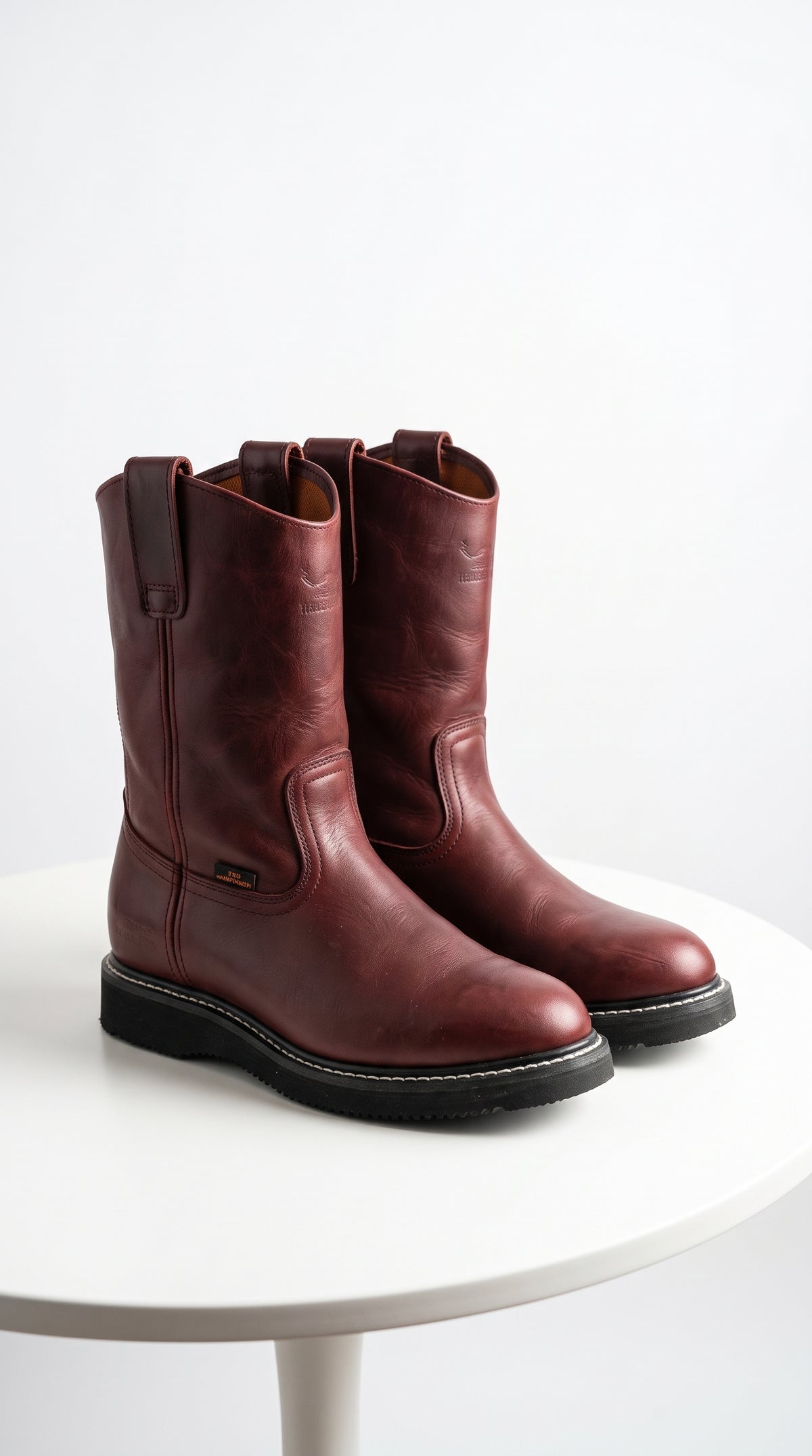 Los Altos Men’s Burgundy Grasso Nappa Leather Work Boots, Pull-On Western Work Boots – Botines Para Hombre