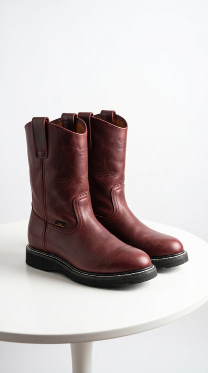 Los Altos Men’s Burgundy Grasso Nappa Leather Work Boots, Pull-On Western Work Boots – Botines Para Hombre