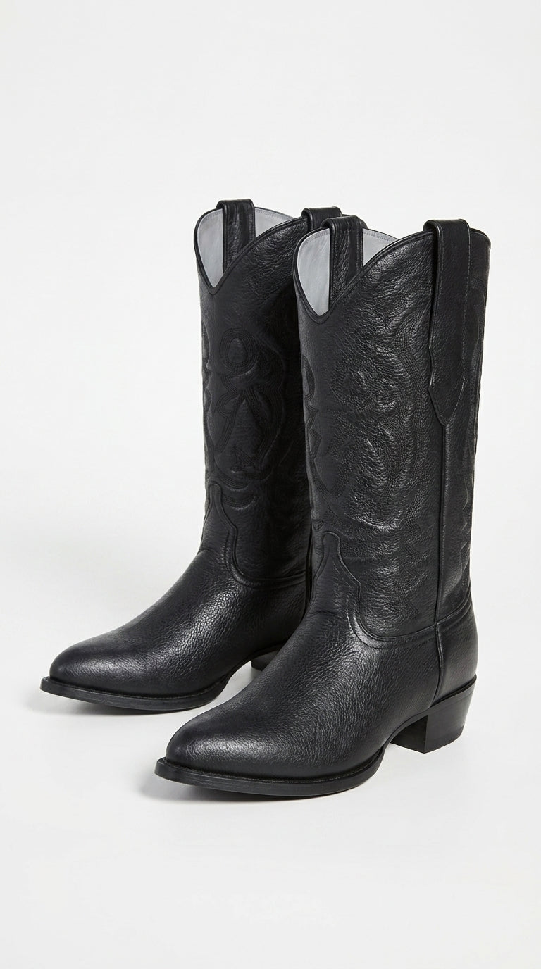 Men’s Los Altos Black Elk Leather J Toe Cowboy Boots, Handmade Western Dress Boots