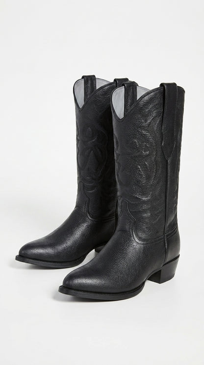 Men’s Los Altos Black Elk Leather J Toe Cowboy Boots, Handmade Western Dress Boots