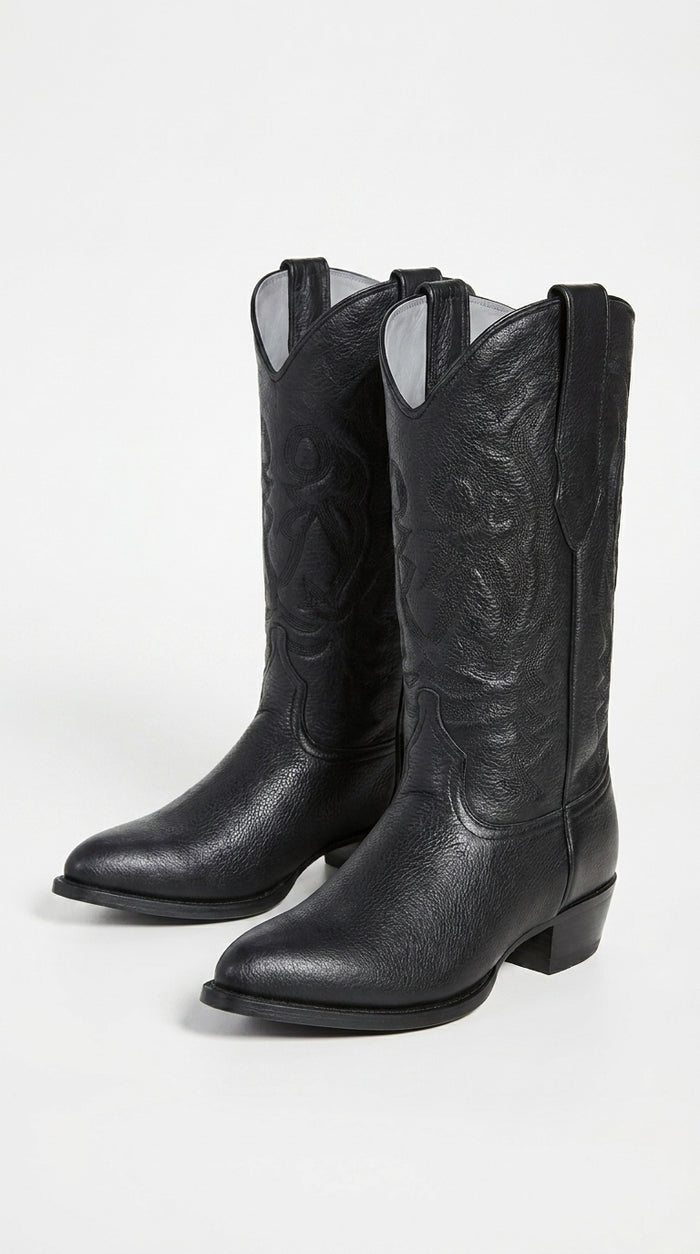 Men’s Los Altos Black Elk Leather J Toe Cowboy Boots, Handmade Western Dress Boots