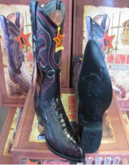 Botines Para Hombre Negro - Los Altos Boot Black Cherry Genuine Ostrichs Leg Western Cowboy Boot (EE) - Botas De Avestruz
