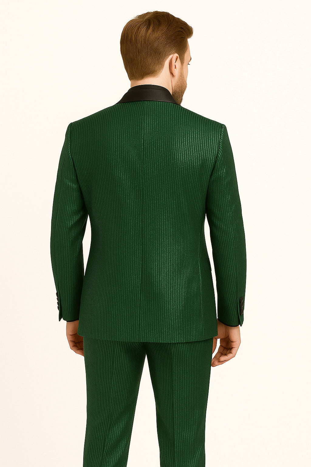 Men's Emerald Green Shiny Tuxedo with Black Satin Lapel and Matching Bow Tie – Ultra Slim Fit - Image 2