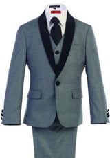 Boys Kids Sizes Tuxedo Suit AFT 3-Buttons Vest Classic Fit Suede Shawl Suit With Adjustable Tie Gray