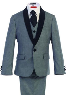 Boys Kids Sizes Tuxedo Suit AFT 3-Buttons Vest Classic Fit Suede Shawl Suit With Adjustable Tie Gray