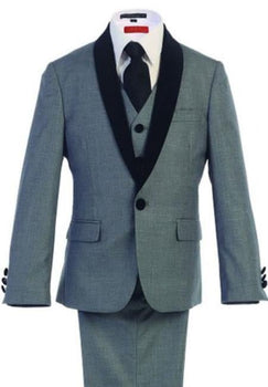 Boys Kids Sizes Tuxedo Suit AFT 3-Buttons Vest Classic Fit Suede Shawl Suit With Adjustable Tie Gray