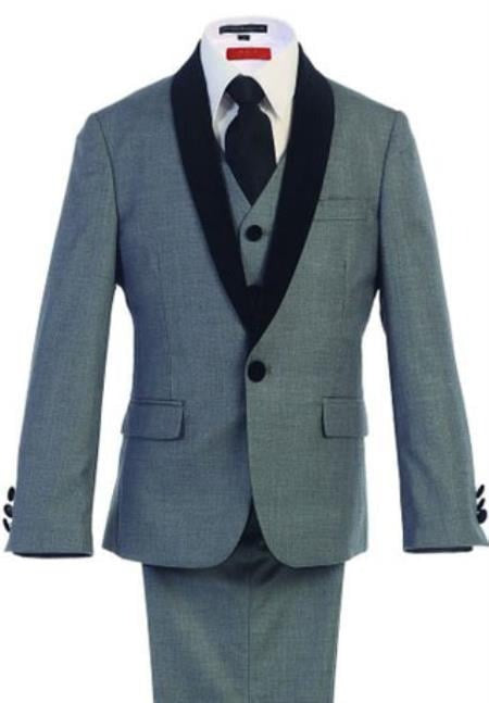 Boys Kids Sizes Tuxedo Suit AFT 3-Buttons Vest Classic Fit Suede Shawl Suit With Adjustable Tie Gray
