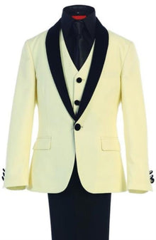 Boys Kids Sizes Tuxedo Suit AFT 3-Button Vest Suede Shawl Suits With Adjustable Tie Ivory