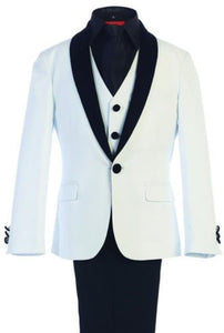 Boys White Kids Sizes Classic Fit Suede Shawl Suits