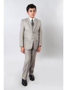 Boy's 5 Piece Kids Sizes Dark Tan Suit Perfect for toddler Suit wedding attire outfits With Tone On Tone Pinstripes