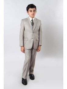 Boy's 5 Piece Kids Sizes Dark Tan Suit Perfect for toddlers Suit wedding attire outfits With Tone On Tone Pinstripe