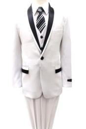 Boys Shawl Collar Tuxedo Kids Sizes 3 Piece Two Tone White with Black Gorgeous Stunning Suit Perfect for toddlers Suit wedding attire outfit