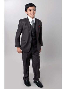 Boy's Dark Slate 5 Piece Kids Sizes Suit Perfect for toddlers Suit wedding attire outfits With Tone On Tone Pinstripe