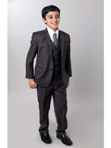 Boy's Dark Slate 5 Piece Kids Sizes Suit Perfect for toddler Suit wedding attire outfits With Tone On Tone Pinstripe