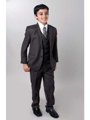 Boy's Dark Slate 5 Piece Kids Sizes Suit Perfect for toddler Suit wedding attire outfits With Tone On Tone Pinstripe