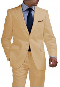 Men's Sand Linen Tapered Cutting Two Button Suit - Mens Linen Suit
