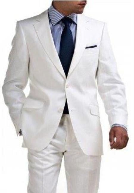 Men'S & Boy'S Sizes Light Weight 2 Buttons Linen Suit - All White Suits - Mens Linen Suit