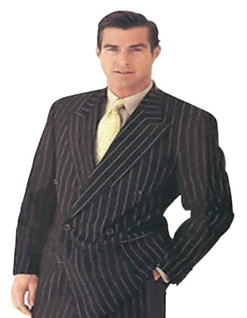Men's Double Breasted Suit Black with Pinstripe Suit With Side Vent Jacket Pleated Pants main image 1