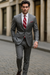 Mantoni Suit - Signature Menswear Wool Fabric SuitsOutlet - Brand Men's Slim-fit Grey patterned 2-button Suit - High End Suits - High Quality Suits