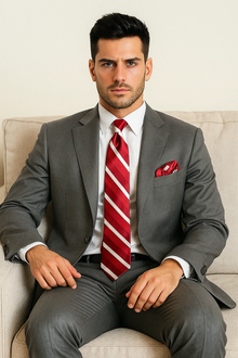 Mantoni Suit - Signature Menswear Wool Fabric SuitsOutlet - Brand Men's Slim-fit Grey patterned 2-button Suit - High End Suits - High Quality Suits