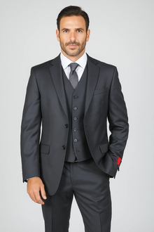 Mantoni Suit - Signature Menswear Wool Fabric SuitsOutlet - Brand Men's Black Vested Suit  - High End Suits - High Quality Suits