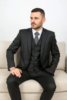  Brand Men's Black Vested Suit 