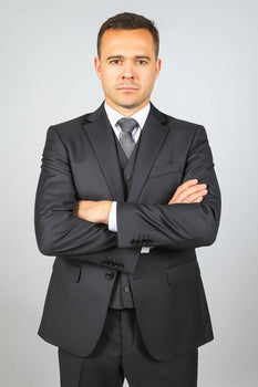  Brand Men's Black Vested Suit 