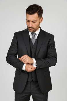  Brand Men's Black Vested Suit 