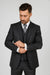 Mantoni Suit - Signature Menswear Wool Fabric SuitsOutlet - Brand Men's Black Vested Suit  - High End Suits - High Quality Suits