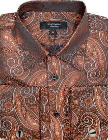 Mens Paisley Shirts - Club Fashion Dress Shirt Spread Collar in  Color Brick