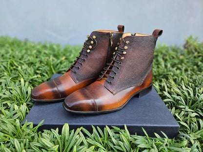 Carrucci Leather Brogue Cap Toe Boot