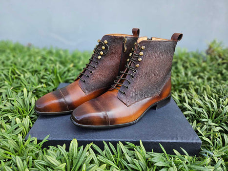 Carrucci Leather Brogue Cap Toe Boot