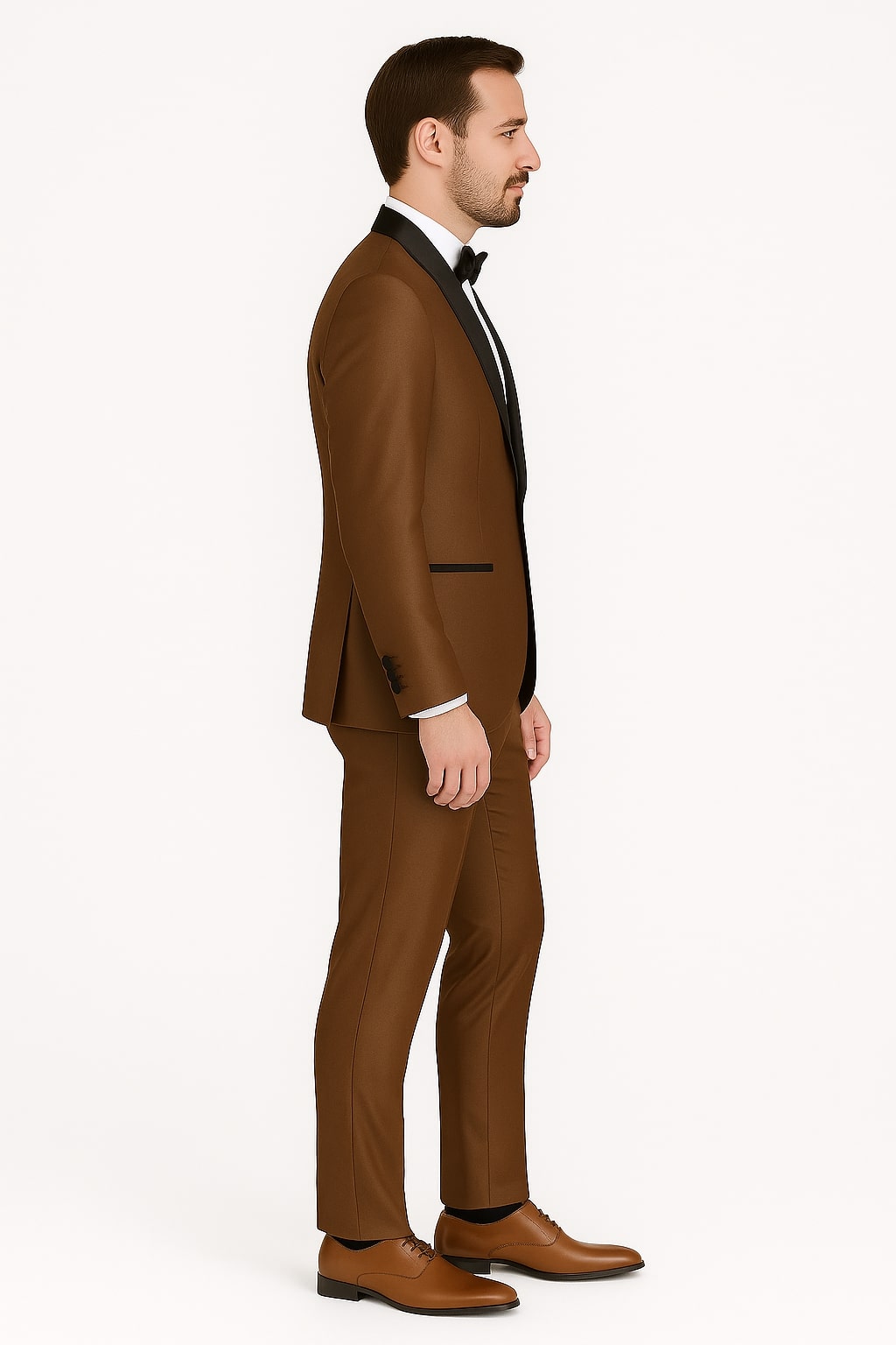 Mens Bronze Satin Shawl Lapel Tuxedo Suit – Light Brown Coffee Color - Image 2