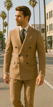 Wool Suit - Italian Made Business Suit by Statement Men's 100% Wool 2 Piece Double Breasted Suit - Subtle Windowpane