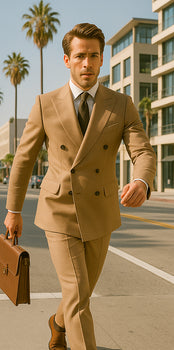 Wool Suit - Italian Made Business Suit by Statement Men's 100% Wool 2 Piece Double Breasted Suit - Subtle Windowpane