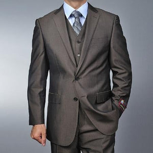 Men's Brown Teakweave 2-button Vested 2 Piece Suits - Two piece Business suits Suit