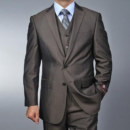 Men's Brown Teakweave 2-button Vested 2 Piece Suits - Two piece Business suits Suit