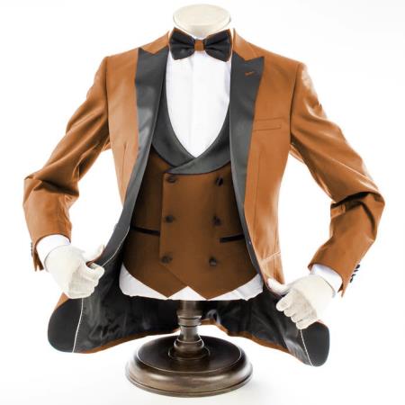 Brown 3-Piece Slim-Fit Tuxedo + Black Pants