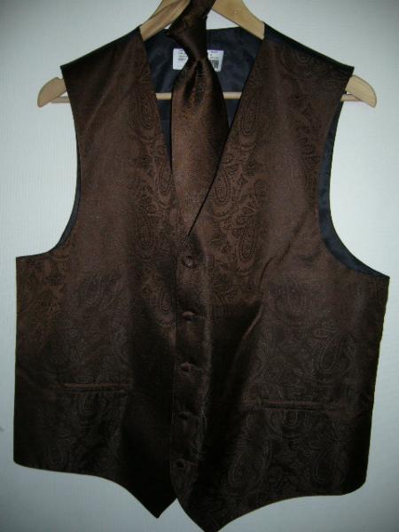 BROWN DRESS TUXEDO WEDDING Vest ~ Waistcoat ~ Waist coat & TIE SET Buy 10 of same color Tie For $25 Each - Men's Neck Ties - Mens Dress Tie - Trendy Mens Ties