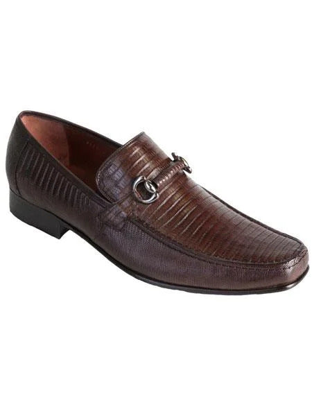 Brown Dress Shoe Mens Slip On Stylish Dress Loafer Style Genuine Lizar