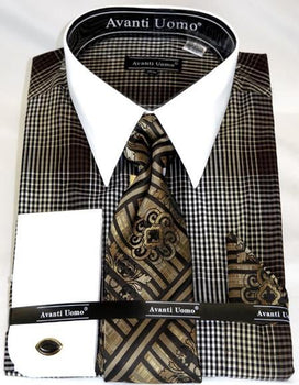 Brown Houndsiooth Colorful Men'S Dress Shirt