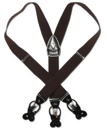 Solid Dark Brown Suspenders For Men. Elastic Y-Back Button & Clip-On