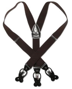 Solid Dark Brown Suspenders For Men. Elastic Y-Back Button & Clip-On