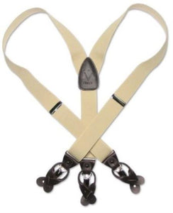 Solid Cream Dark Brown Suspenders For Men Elastic Y-Back Button & Clip