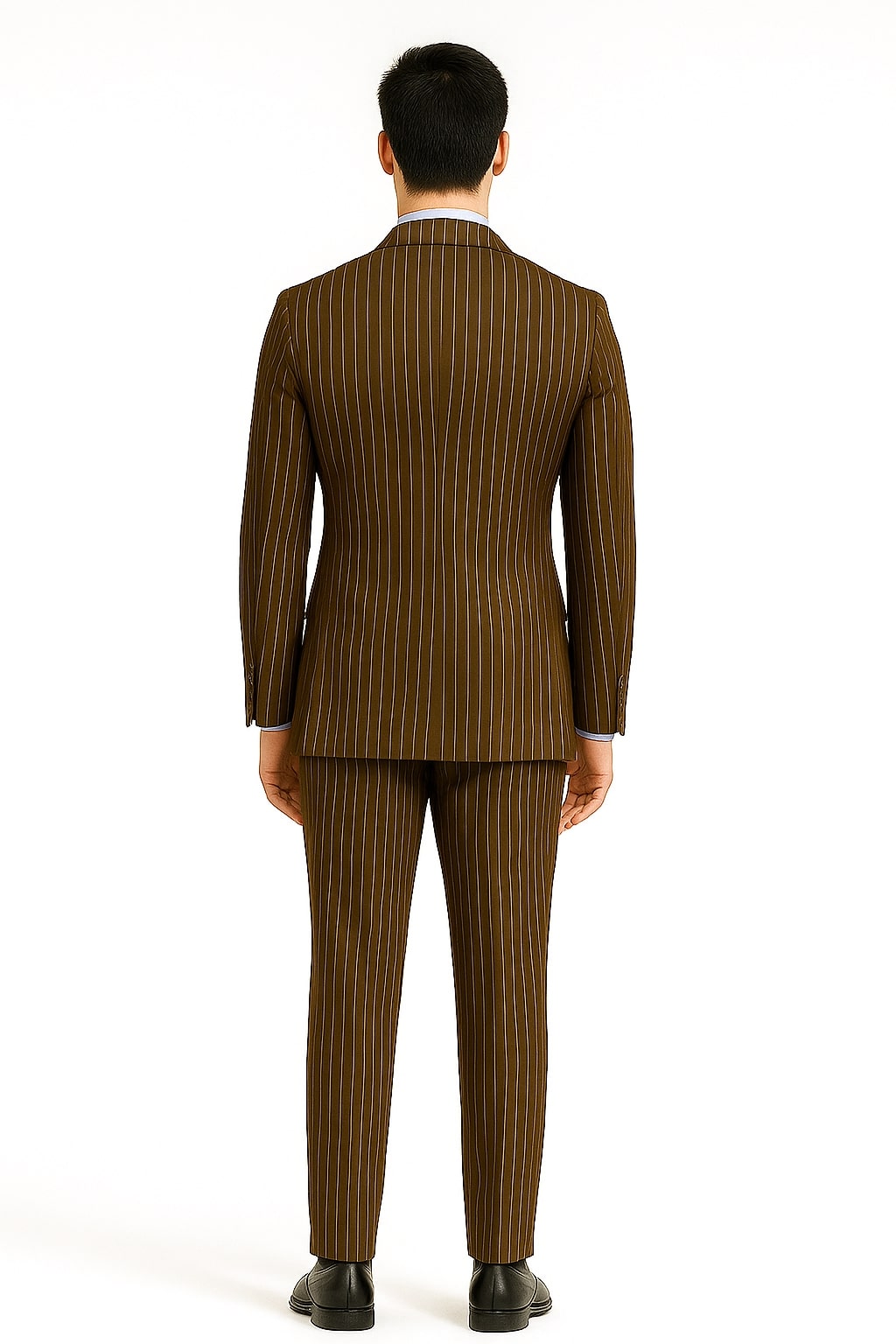 Mens Brown Pinstripe Double-Breasted Suit – Classic 6-Button Business and Vintage Style - Image 2