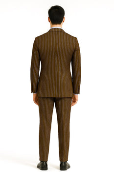 Mens Brown Pinstripe Double-Breasted Suit – Classic 6-Button Business and Vintage Style - Image 2