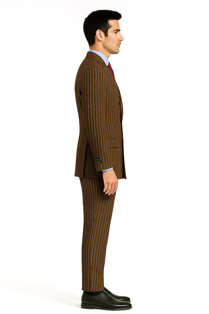 Mens Brown Pinstripe Double-Breasted Suit – Classic 6-Button Business and Vintage Style - Image 6