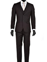 Men's Slim Fit 2 Button Vested Suit Brown
